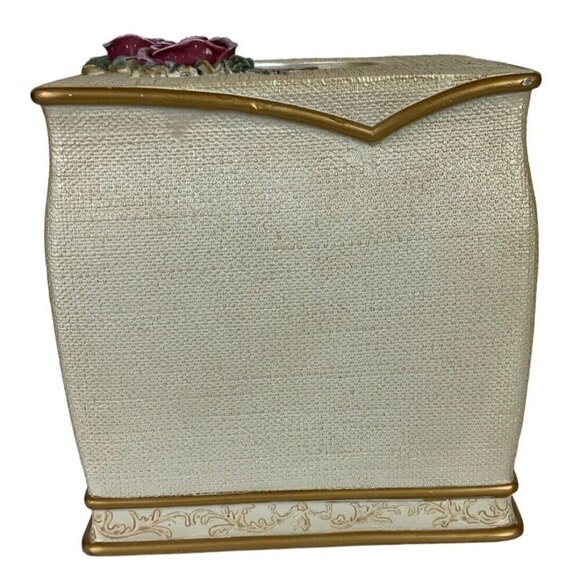 Floral Tissue Box Cover 3D Resin Pink Roses Cream Gold Square Cottagecore - Picture 4 of 7